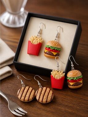 NWT Set of 3 Novelty Earrings - Acrylic Design Snack Dangle Earrings